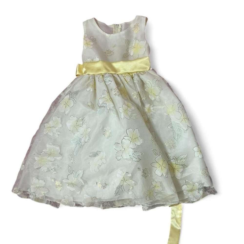 Kiki USA Girls Floral Dress Party Occasion Sleeveless Yellow Ribbon Size 4‎